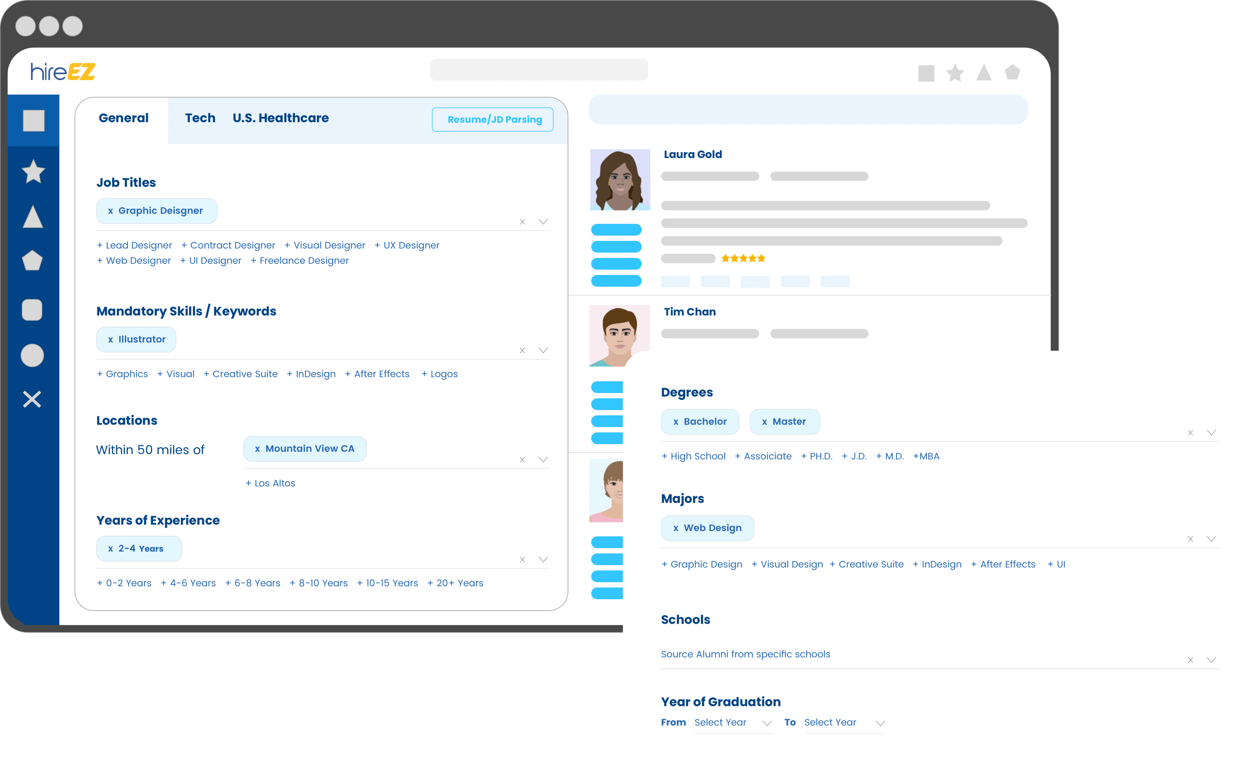 hireEZ sourcing interface
