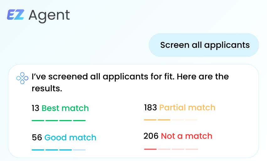 Applicant Match screening applicants for fit via a prompt input into EZ Agent