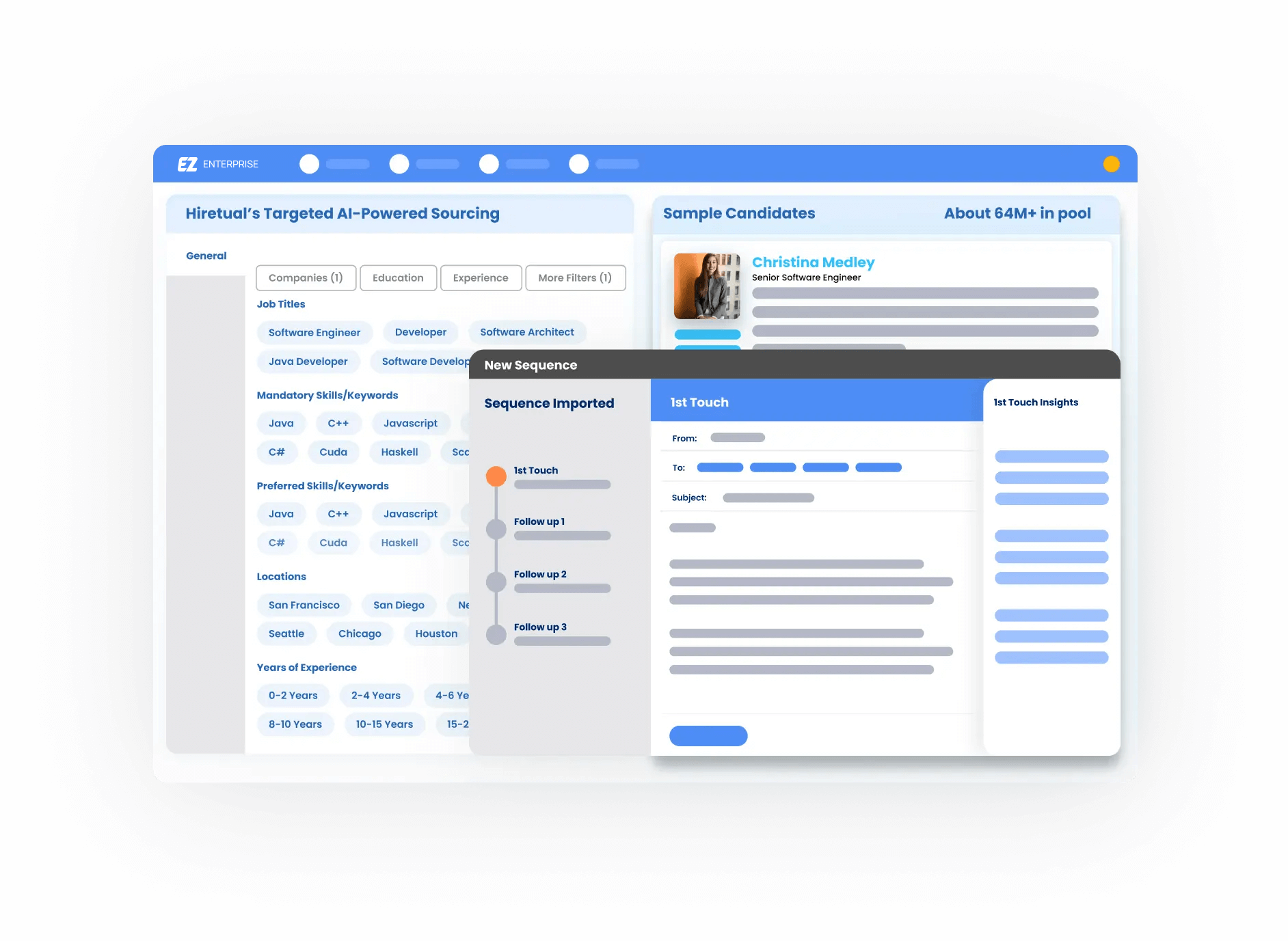Email sequece to candidates in hireEZ interface