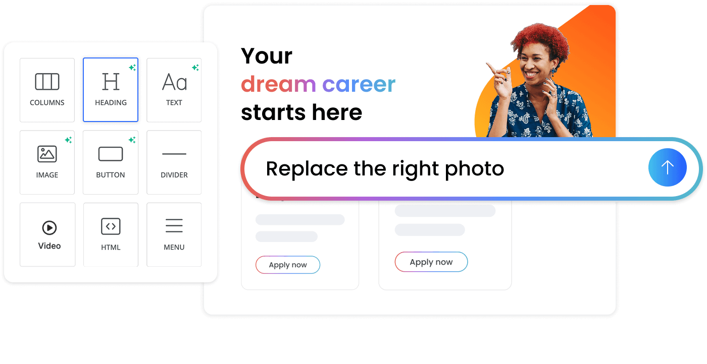 Image illustrating someone creating a custom career site, choosing assets like fonts and where to place headings